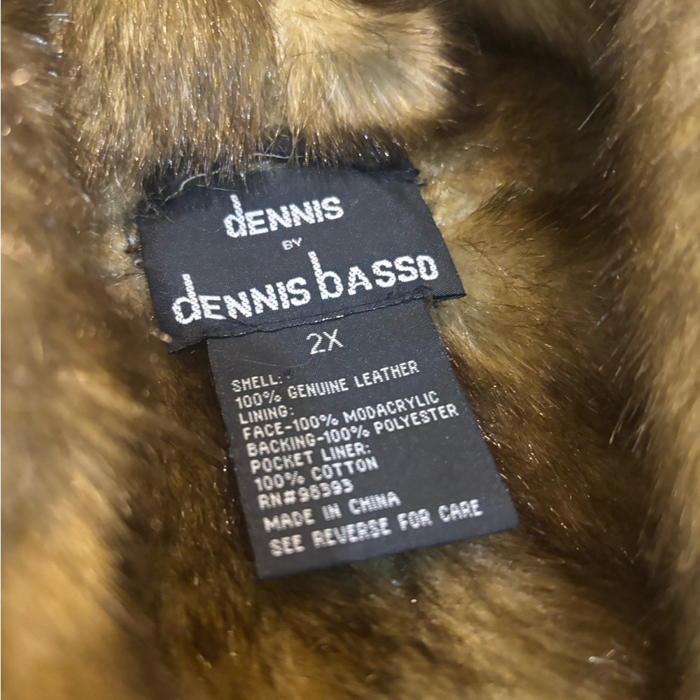 Vintage y2k Dennis Basso Genuine Leather Faux Fur Trim Coat – Size 2X - Picture 10 of 13